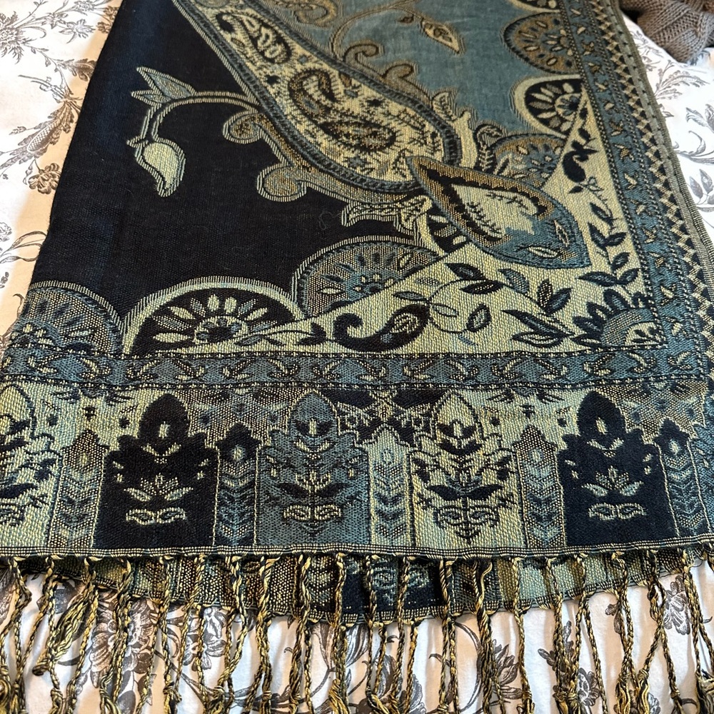 Elegant Black and Green Paisley Scarf shawl